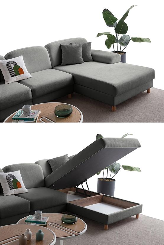 Eymense Aries Yataklı Sandıklı Piyonlu Köşe Takımı Antrasit Sağ Köşe