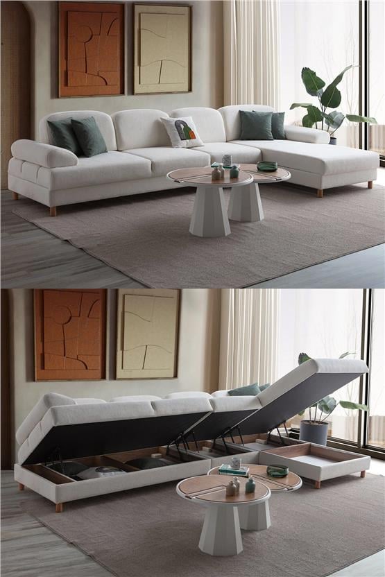 Eymense Aries Yataklı Sandıklı Piyonlu Köşe Takımı Beyaz Sağ Köşe