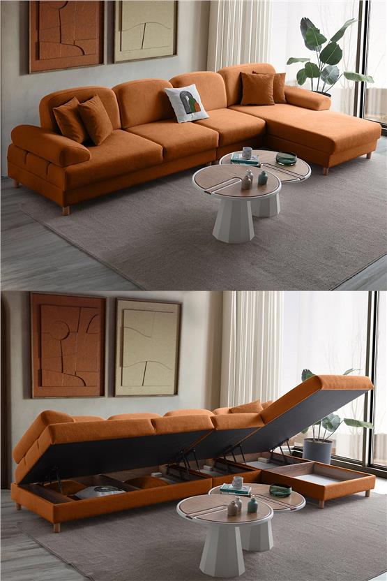 Eymense Aries Yataklı Sandıklı Piyonlu Köşe Takımı Turuncu Sağ Köşe