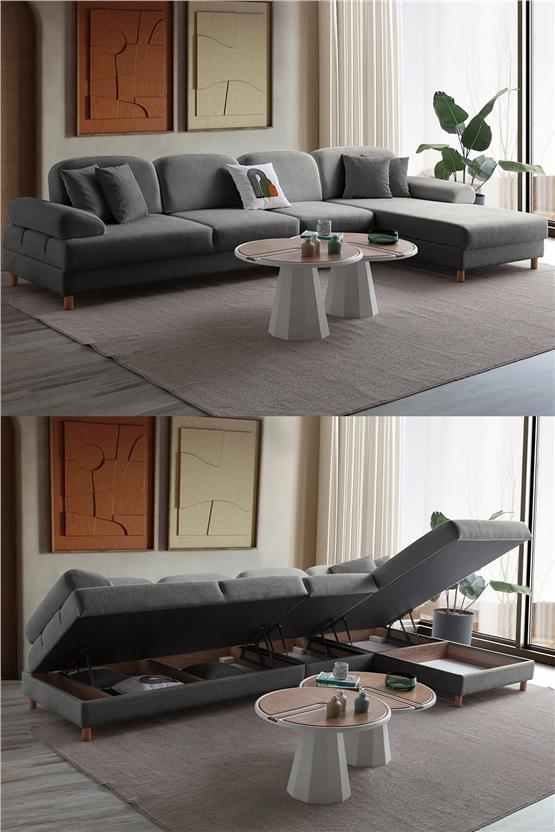 Eymense Aries Yataklı Sandıklı Piyonlu Köşe Takımı Antrasit Sağ Köşe