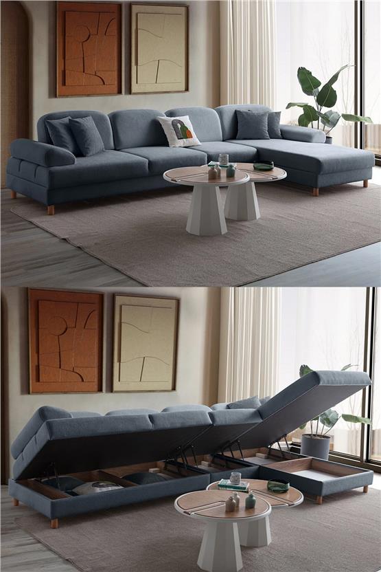 Eymense Aries Yataklı Sandıklı Piyonlu Köşe Takımı Mavi Sağ Köşe