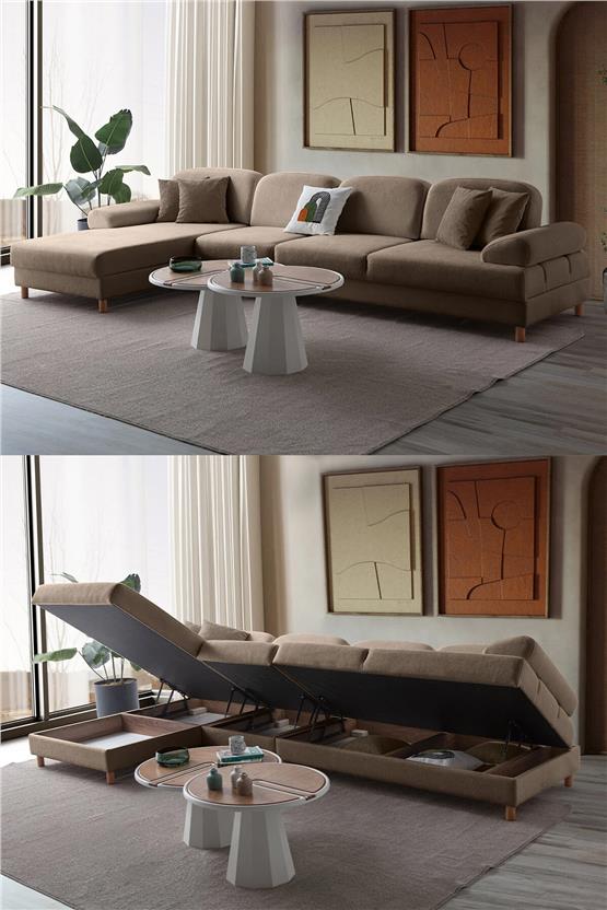 Eymense Aries Yataklı Sandıklı Piyonlu Köşe Takımı Kahverengi Sol Köşe