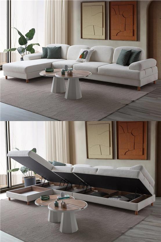 Eymense Aries Yataklı Sandıklı Piyonlu Köşe Takımı Beyaz Sol Köşe