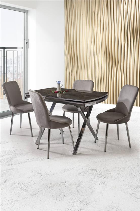 Eymense Astera 4 Sandalyeli Açılır Mutfak Masa Takımı Gri