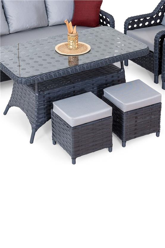 Eymense Avanos Alüminyum Bahçe Oturma Grubu Antrasit 3+1+1+Sehpa+2 Puf