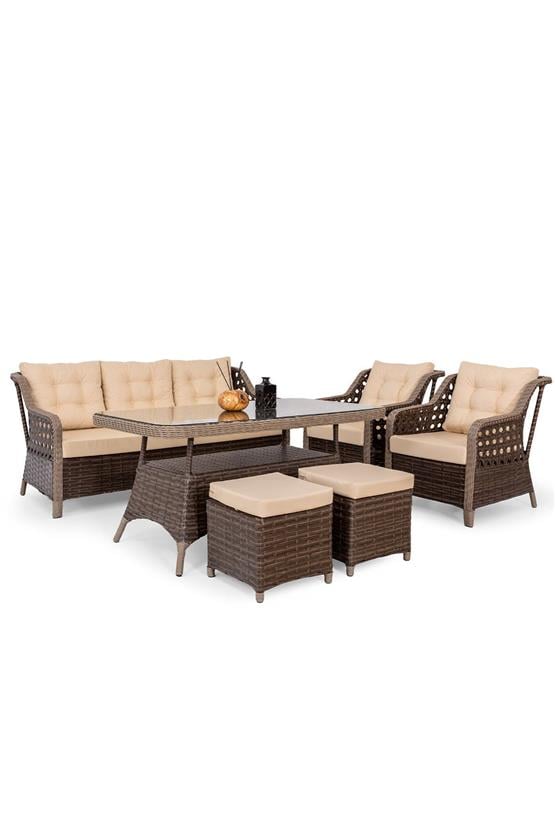 Eymense Avanos Alüminyum Bahçe Oturma Grubu Kahve 3+1+1+Sehpa+2 Puf Kahve