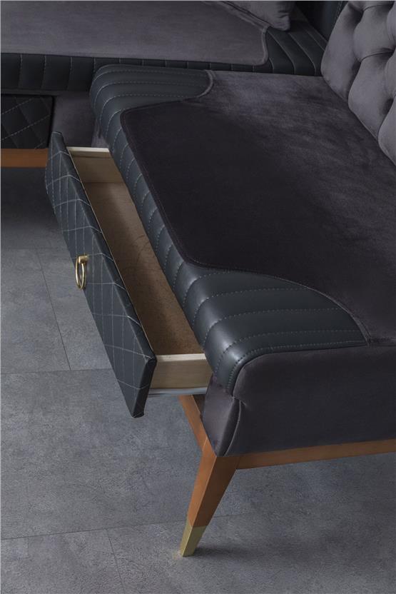 Eymense Bağdat Çekmeceli Mutfak Köşe Oturma Masa Takımı Antrasit