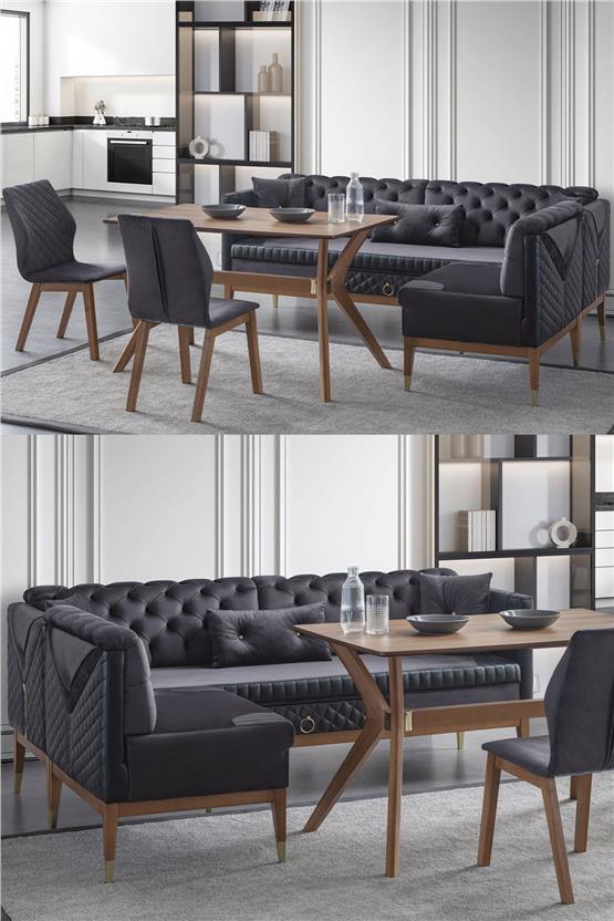 Eymense Bağdat Çekmeceli Mutfak Köşe Oturma Masa Takımı Antrasit