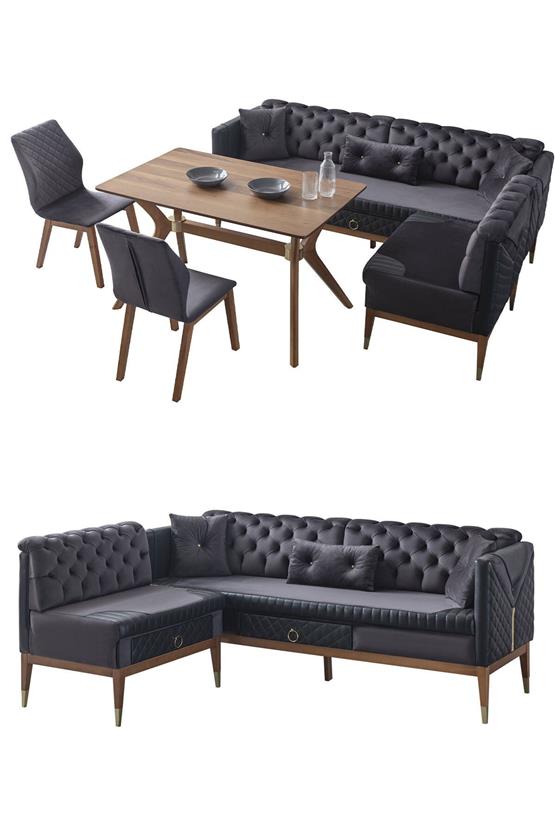 Eymense Bağdat Çekmeceli Mutfak Köşe Oturma Masa Takımı Antrasit