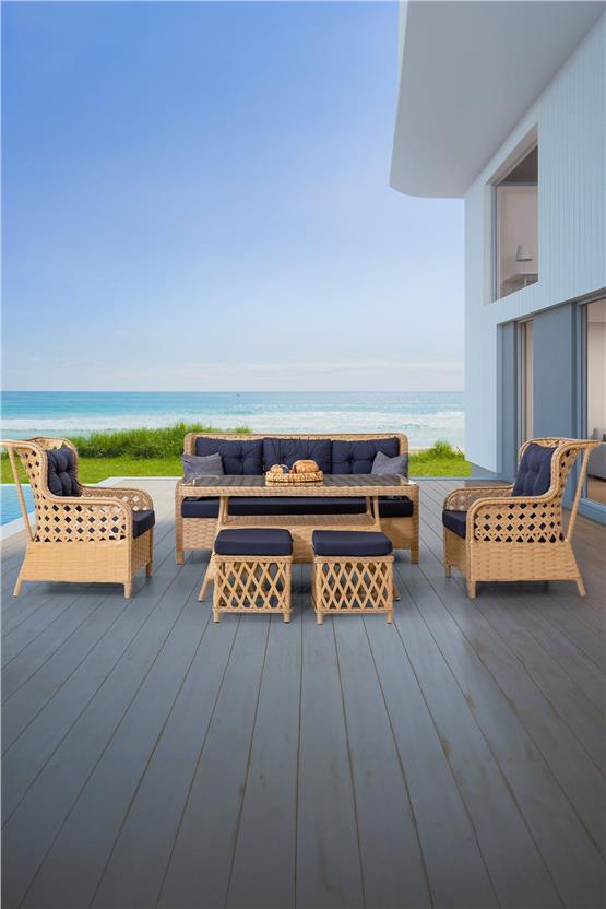 Eymense Belen Alüminyum Bahçe Oturma Grubu Sütlü Kahve 3+1+1+Sehpa+ 2 Puf