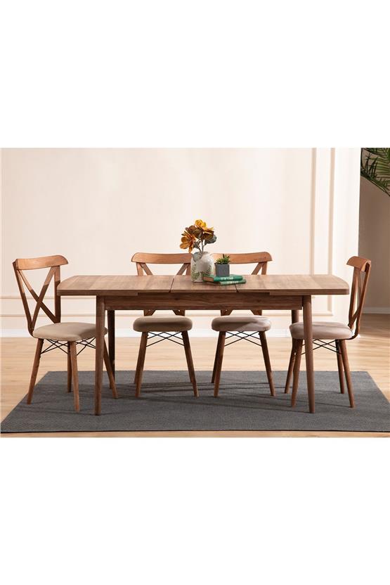 Eymense Cenova 4 Sandalyeli Mutfak Masa Takımı Ceviz