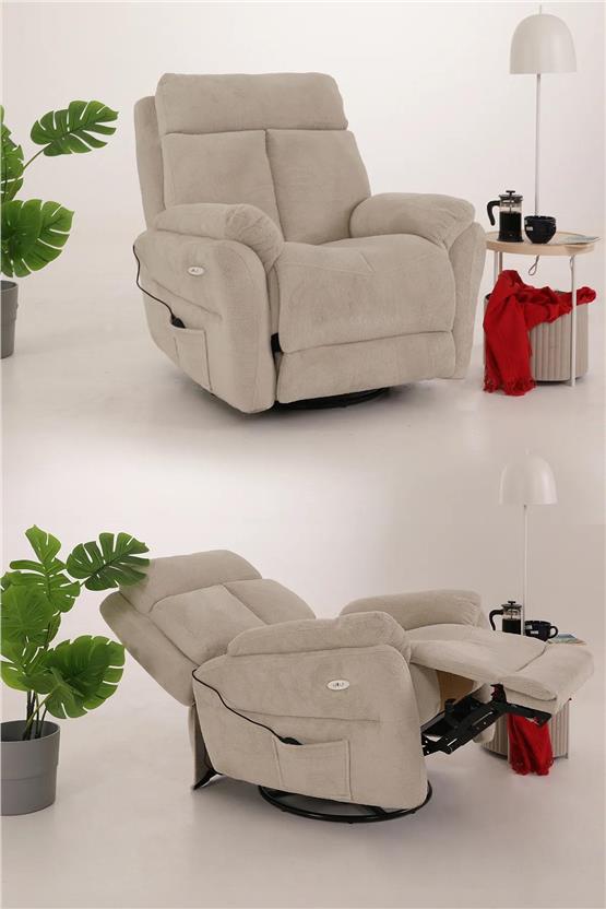 Eymense Comfera Masajlı Elektrikli Tv Baba Koltuğu Sallanır Krem