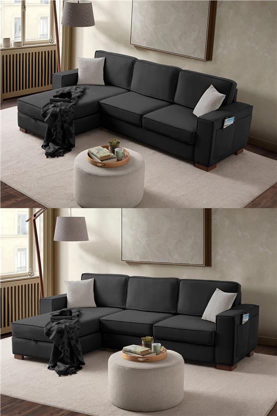 Eymense Corner Köşe Koltuk Takımı Sandıklı Siyah
