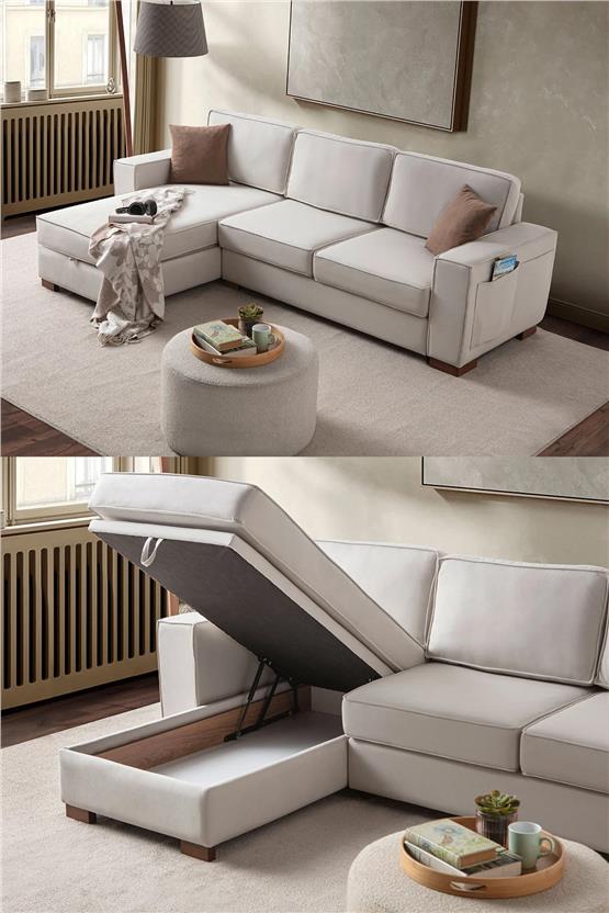 Eymense Corner Köşe Koltuk Takımı Sandıklı Krem