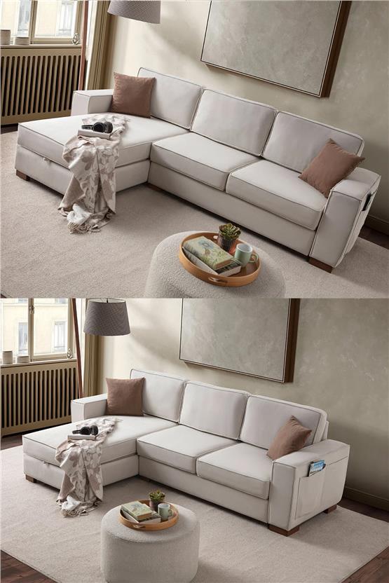 Eymense Corner Köşe Koltuk Takımı Sandıklı Krem