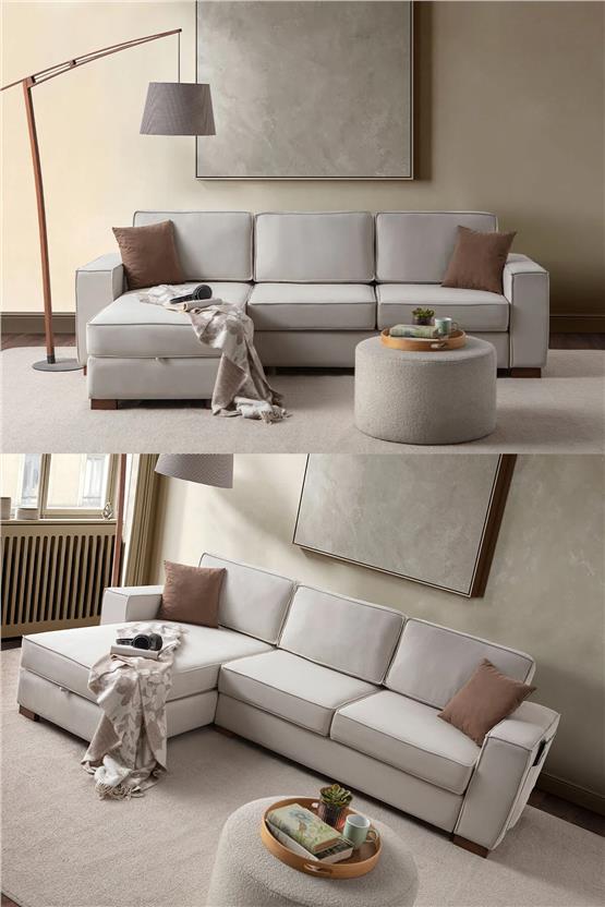 Eymense Corner Köşe Koltuk Takımı Sandıklı Krem