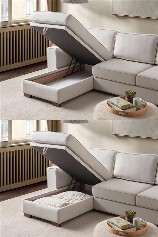 Eymense Corner Köşe Koltuk Takımı Sandıklı Krem