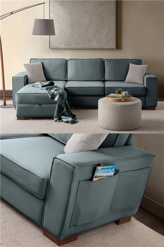 Eymense Corner Köşe Koltuk Takımı Sandıklı Su Yeşili