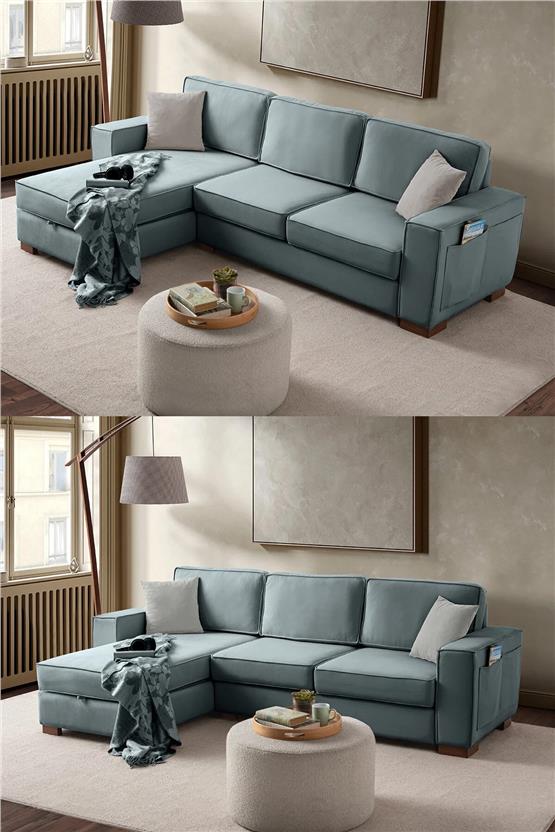 Eymense Corner Köşe Koltuk Takımı Sandıklı Su Yeşili