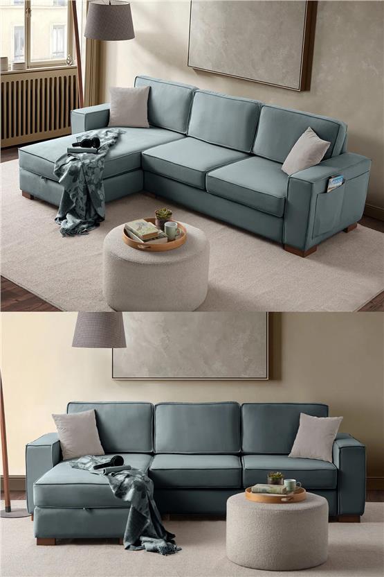 Eymense Corner Köşe Koltuk Takımı Sandıklı Su Yeşili