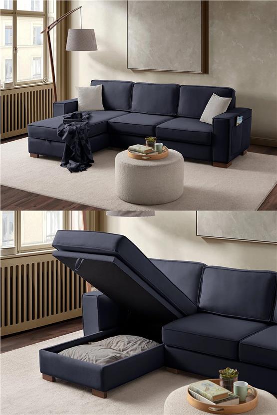 Eymense Corner Köşe Koltuk Takımı Sandıklı Lacivert