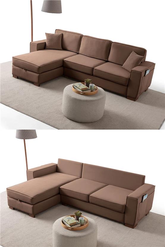 Eymense Corner Köşe Koltuk Takımı Sandıklı Kahverengi
