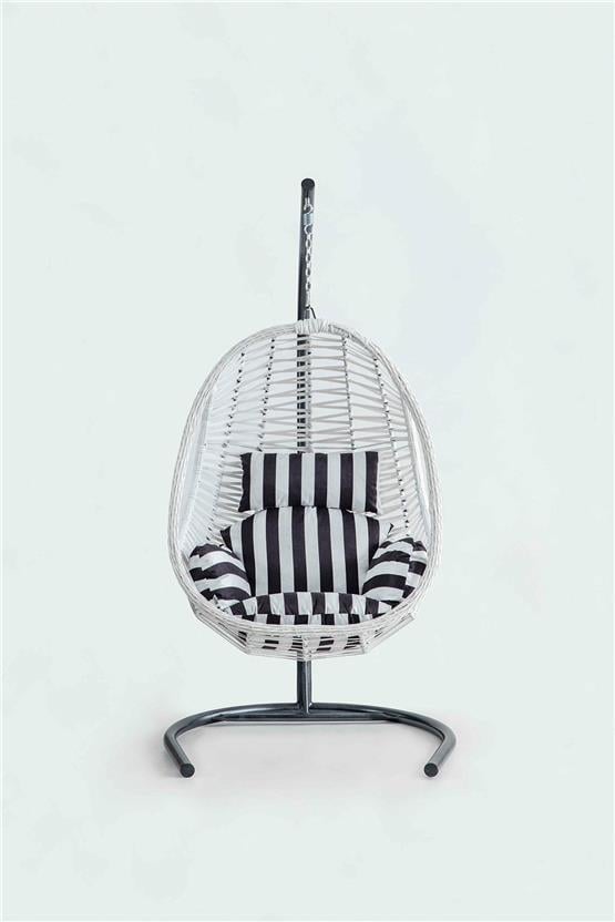 Eymense Cosmo Rattan Salıncak Beyaz Zebra Oturum Gri