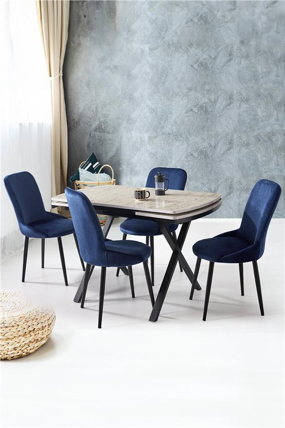 Eymense Cross 4 Sandalyeli Açılır Mutfak Masa Takımı Krem