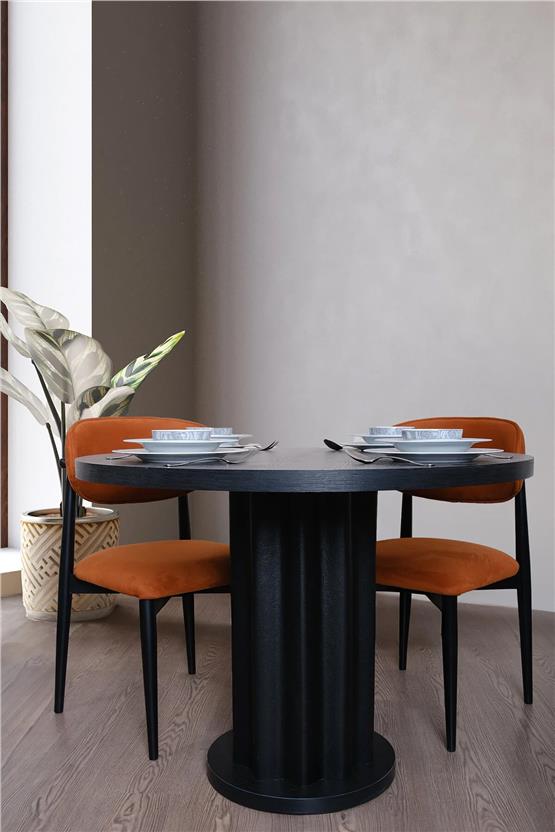 Eymense Dark Yuvarlak 4 Sandalyeli Mutfak Masa Takımı