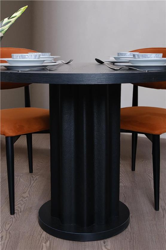 Eymense Dark Yuvarlak 4 Sandalyeli Mutfak Masa Takımı