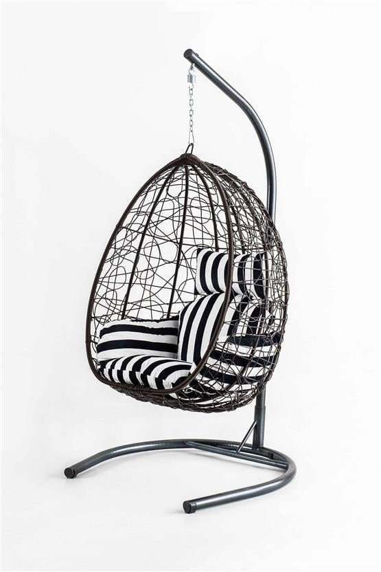 Eymense Deco Rattan Salıncak Kahve Siyah Zebra Oturum Zebra