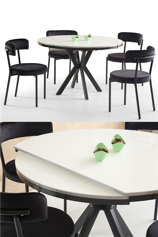 Eymense Defne 4 Sandalyeli Açılır Mutfak Masa Takımı Beyaz