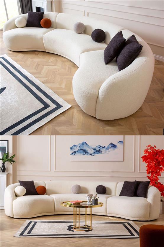 Eymense Elips Köşe Koltuk Takımı Krem