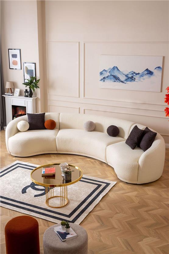 Eymense Elips Köşe Koltuk Takımı Krem