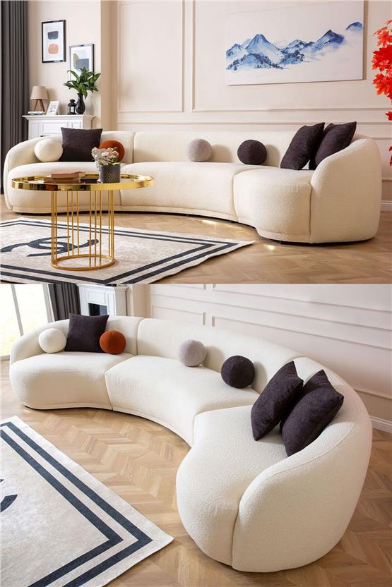 Eymense Elips Köşe Koltuk Takımı Krem