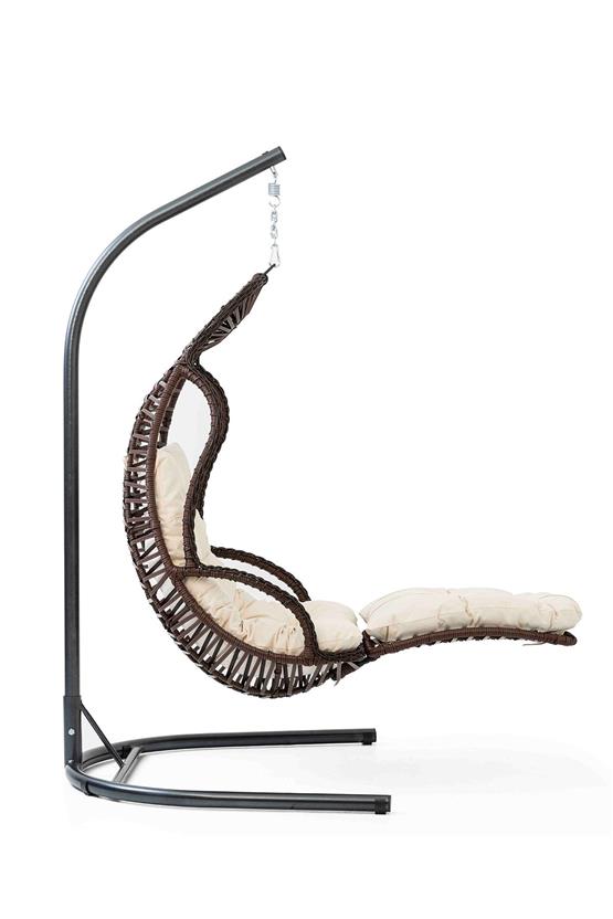 Eymense Elit Demonte Ayak Uzatmalı Rattan Salıncak Kahve Krem Oturum Arem