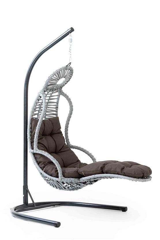 Eymense Elit Demonte Ayak Uzatmalı Rattan Salıncak Gri Koyu Kahve Oturum