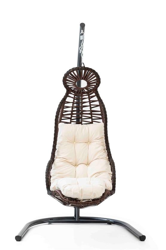 Eymense Elit Demonte Ayak Uzatmalı Rattan Salıncak Kahve Krem Oturum Arem