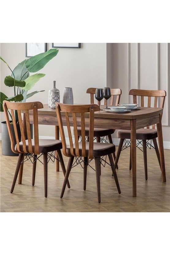 Eymense Fergana 4 Sandalyeli Mutfak Masa Takımı Ceviz