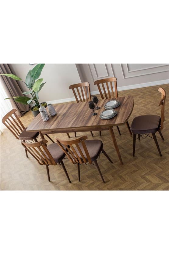 Eymense Fergana 6 Sandalyeli Mutfak Masa Takımı Ceviz