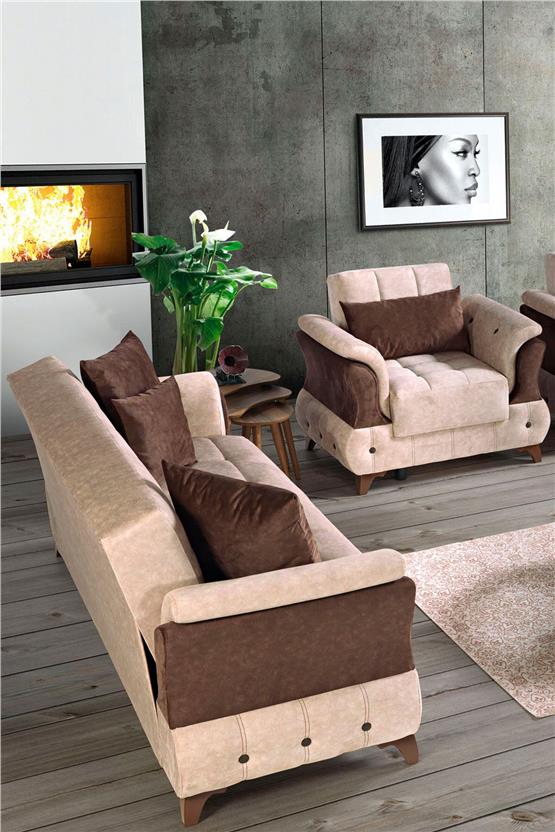 Eymense Fulya Çekyatlı Koltuk Takımı 3+1 Kahve