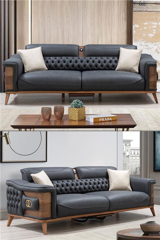 Eymense Gözde Sehpalı Usb Modüllü Yataklı Koltuk Takımı Antrasit