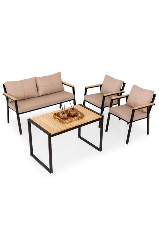 Eymense Hanak Alüminyum Bahçe Oturma Grubu Kahve 2+1+1+Sehpa Kahve