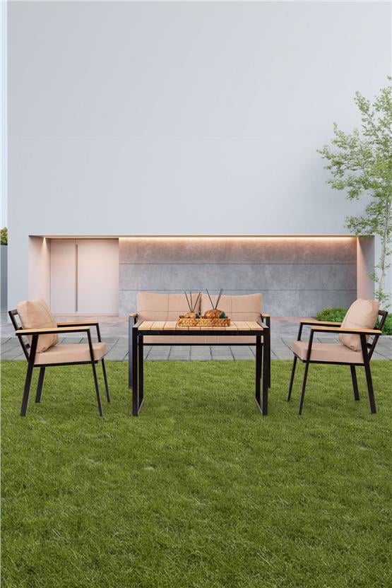 Eymense Hanak Metal Bahçe Oturma Grubu Kahve 2+1+1+Sehpa Kahve