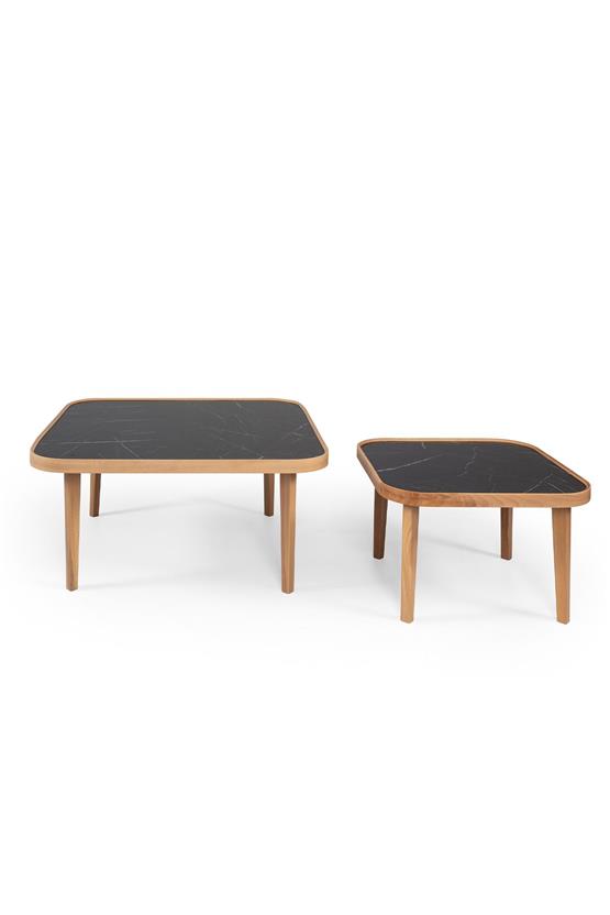 Eymense Hera Siyah Mermerli Meşe Yan Sehpalı İkili Orta Sehpa Siyah