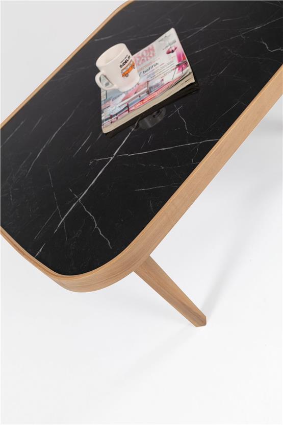 Eymense Hera Siyah Mermerli Meşe Yan Sehpalı İkili Orta Sehpa Siyah