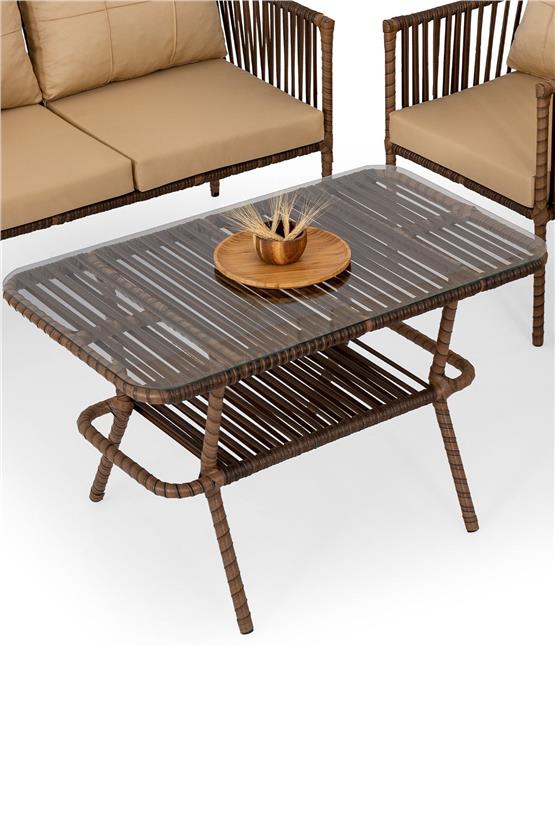 Eymense Hilda Alüminyum Bahçe Oturma Grubu Kahve 2+1+1+Sehpa Kahve