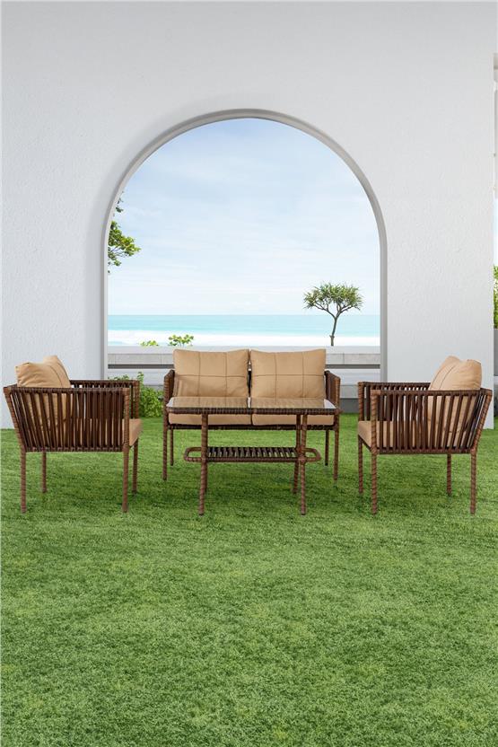 Eymense Hilda Alüminyum Bahçe Oturma Grubu Kahve 2+1+1+Sehpa Kahve