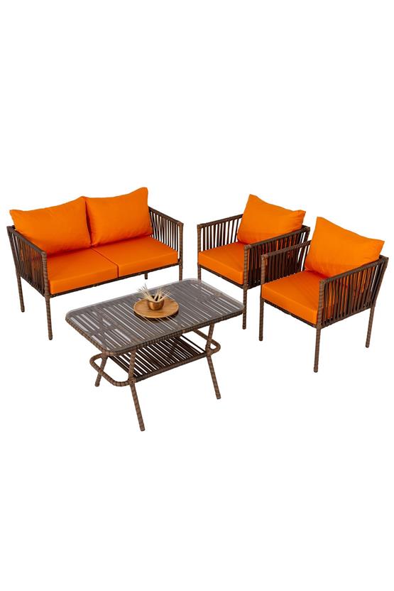 Eymense Hilda Alüminyum Bahçe Oturma Grubu Turuncu 2+1+1+Sehpa Turuncu
