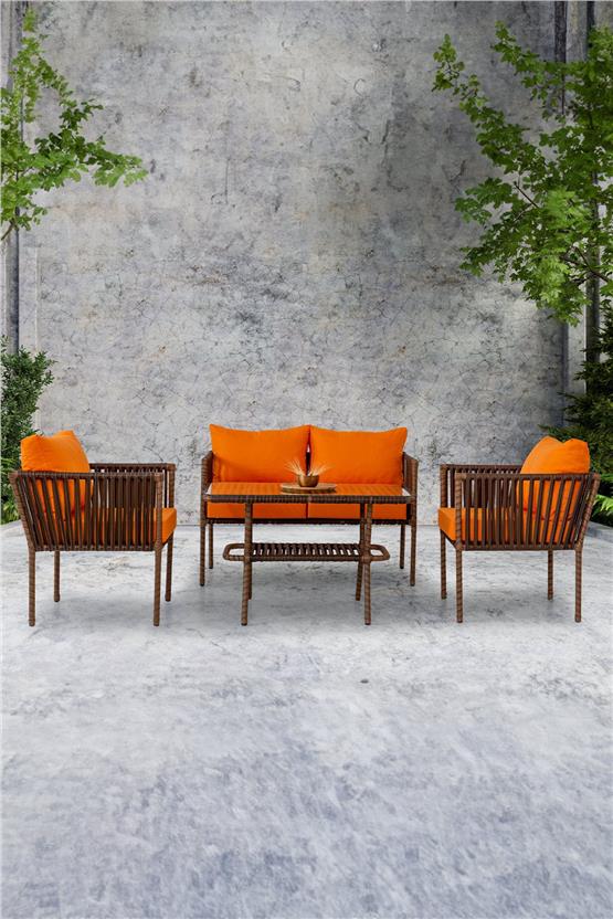 Eymense Hilda Alüminyum Bahçe Oturma Grubu Turuncu 2+1+1+Sehpa Turuncu